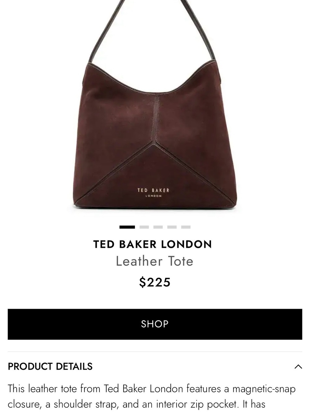 Ted Baker London Dark Brown Leather Shoulder Bag